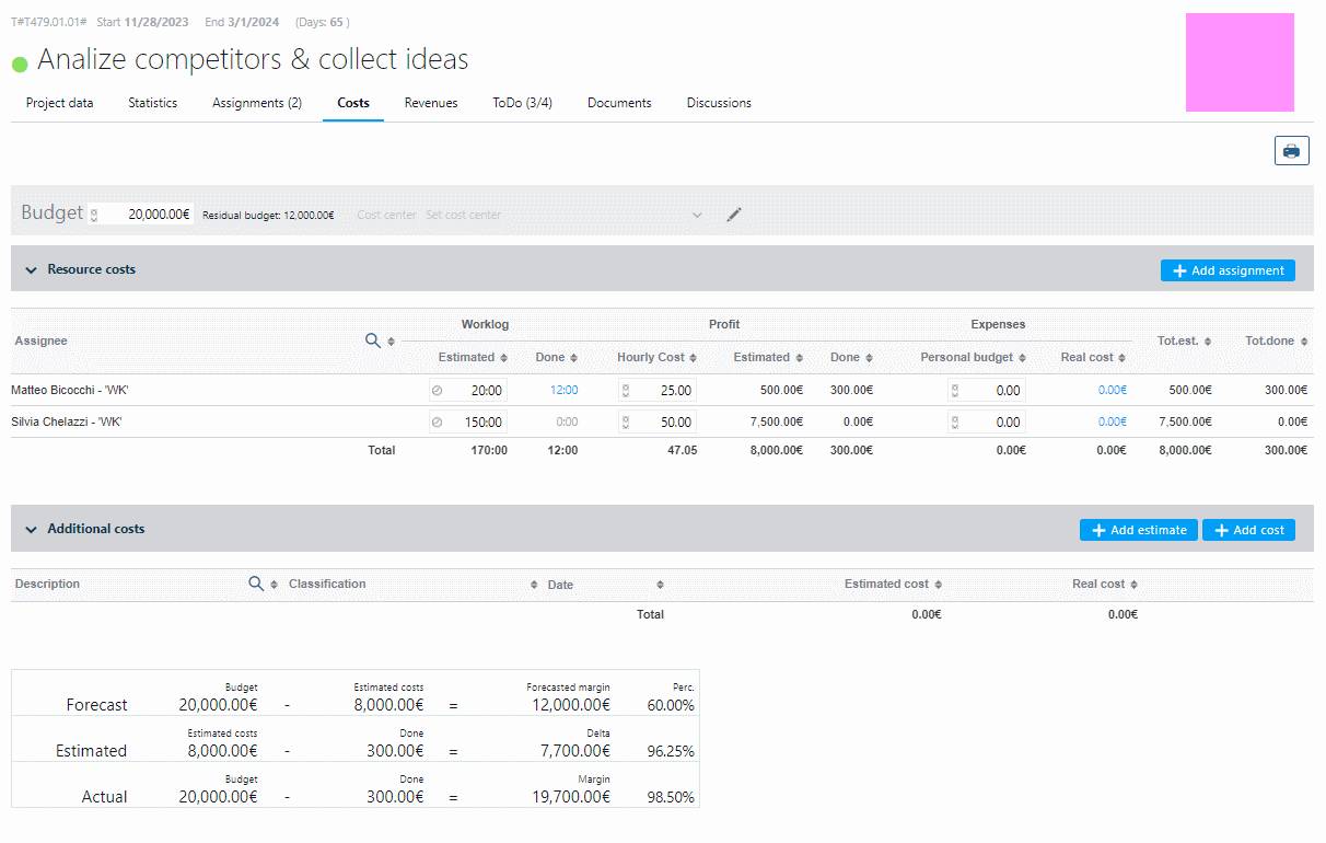 adding estimate and cost