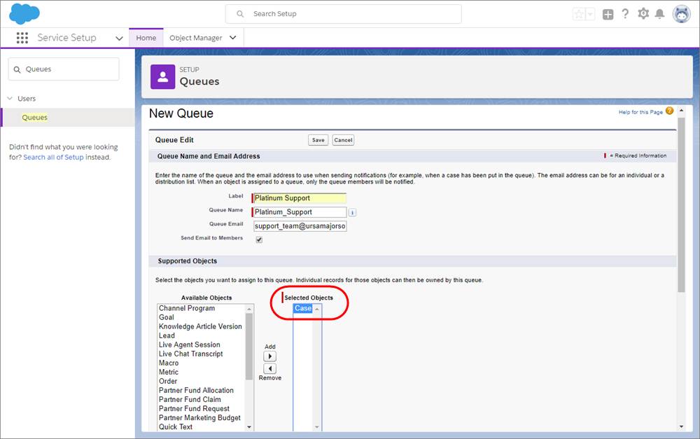 Screenshot der Seite 'Warteschlangen' in Service-Setup