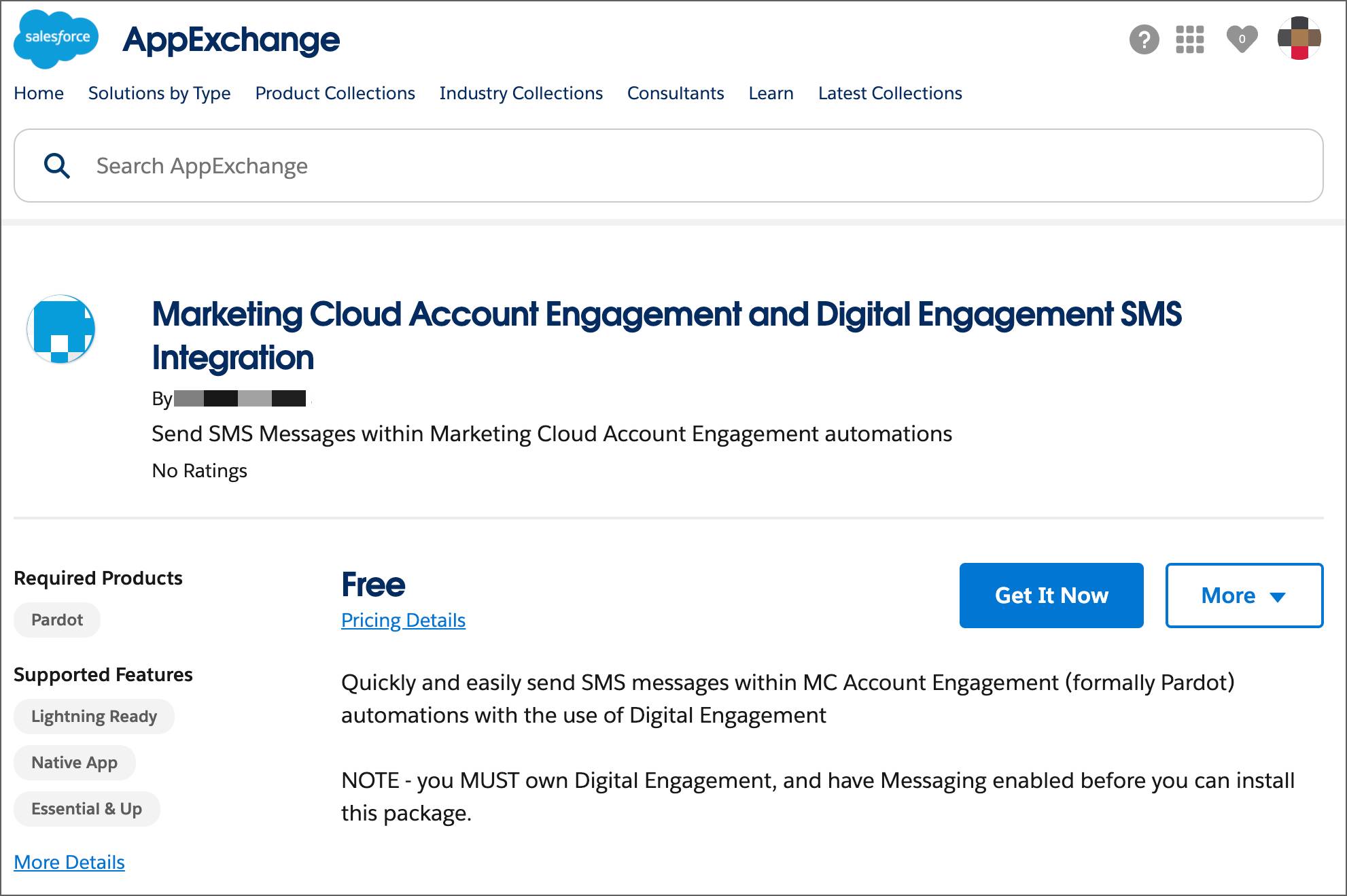 La pagina AppExchange del pacchetto di cruscotti digitali.