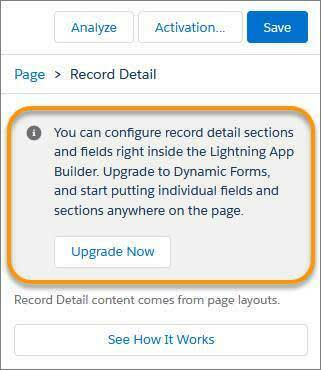 Upgrade to Dynamic Forms message with Upgrade Now button