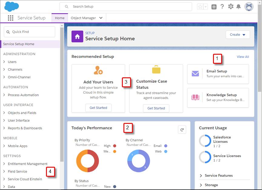 La page Configuration de Lightning Service avec des renvois vers les avantages clés énumérés en dessous.