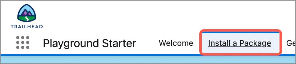 L’application Playground Starter affichant l’onglet Install a Package (Installer un package) en surbrillance.