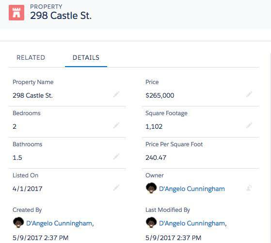 Enregistrement de propriété avec des informations identiques à celles du tableau