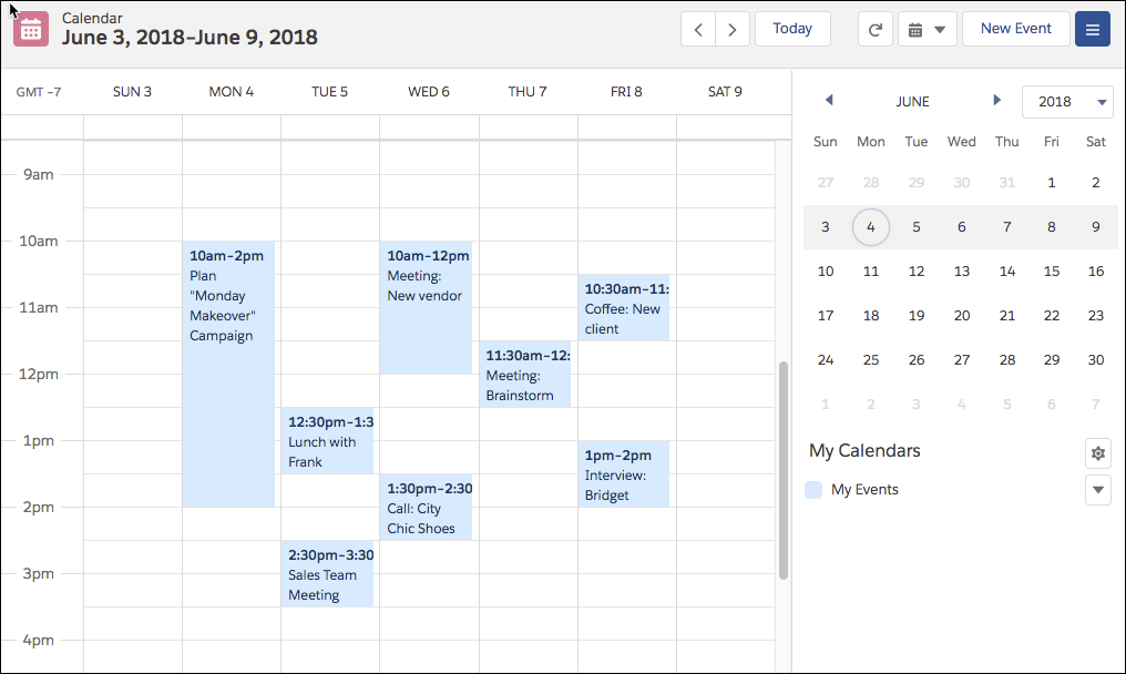 Vue hebdomadaire du calendrier