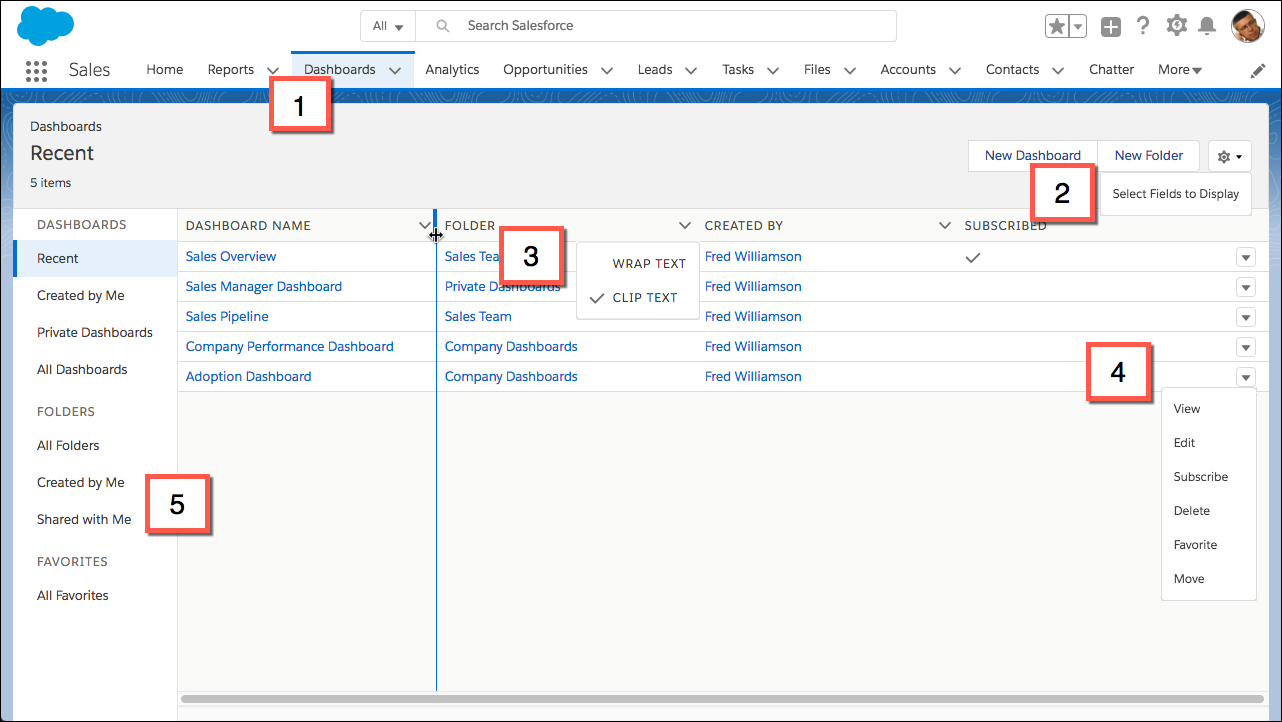 Reports and Dashboards Home Pages