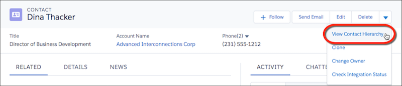 View Contact Hierarchy action